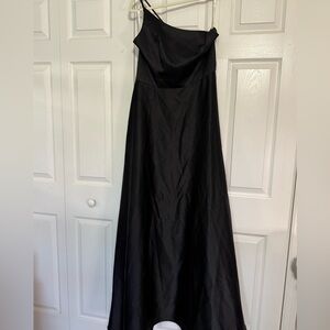 David’s Bridal Black Satin Elegant Off the Shoulder Evening A-Line Gown Sz 12